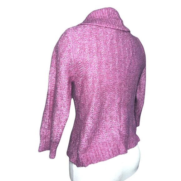 Pierre Cardin Womens Pink Shawl Collar Knit Cardigan Sweater Sz Medium - Picture 2 of 7